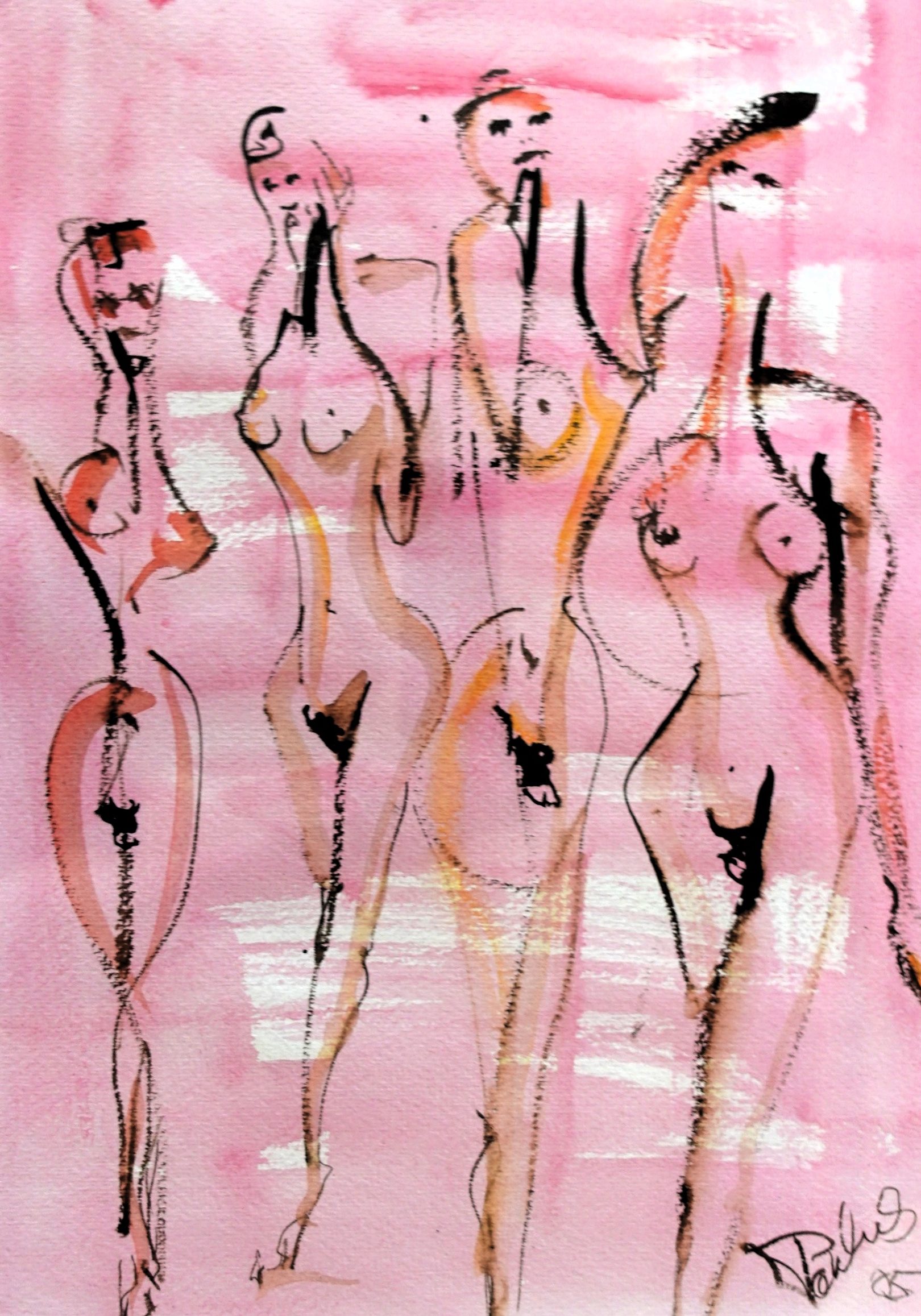 00-Gute Kontakte, Aquarell Grafik, 30 cm x 42 cm, 2005, verkauft