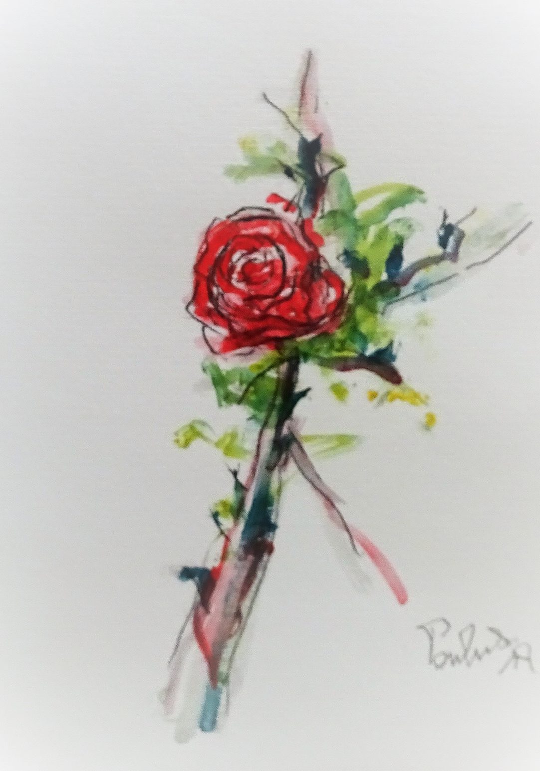 13-Dornenrose, Aquarell-Grafik, 2019, 42 cm x 59,4 cm, Preis Euro 2.100,00